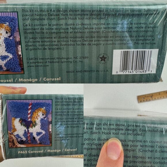 Sealed Vtg White Carousel Horse Latch Hook Kit Natura Caron 12 in x 12 in READ - Picture 5 of 14